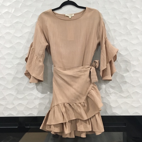 Dresses & Skirts - NWT FashionNova Taupe Linen Ruffle Dress